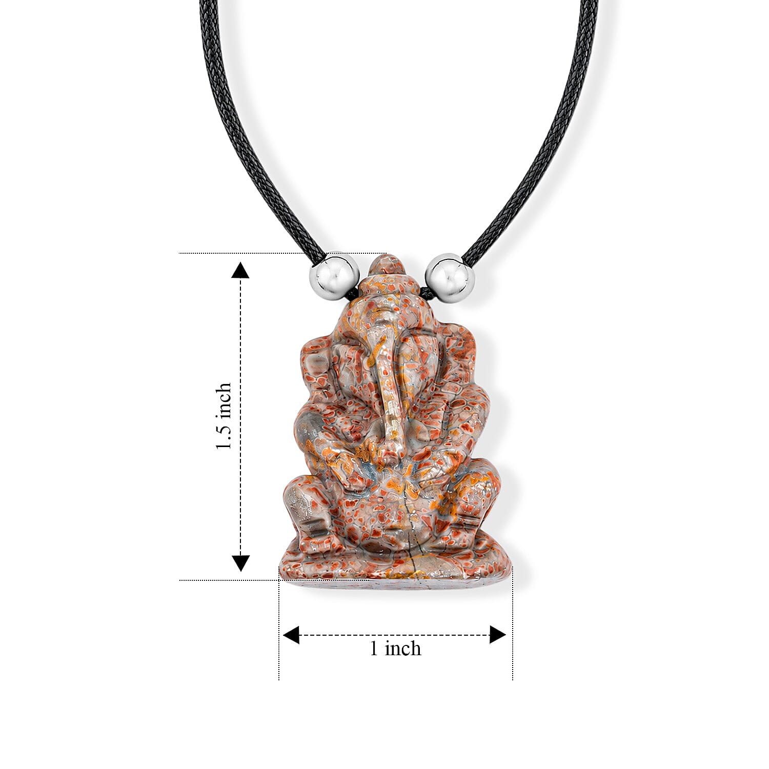 Fossilized Agate and Simulated Pearl 109.00 ctw Carved Ganesha Blessing Necklace (16-19 Inches) in Silvertone