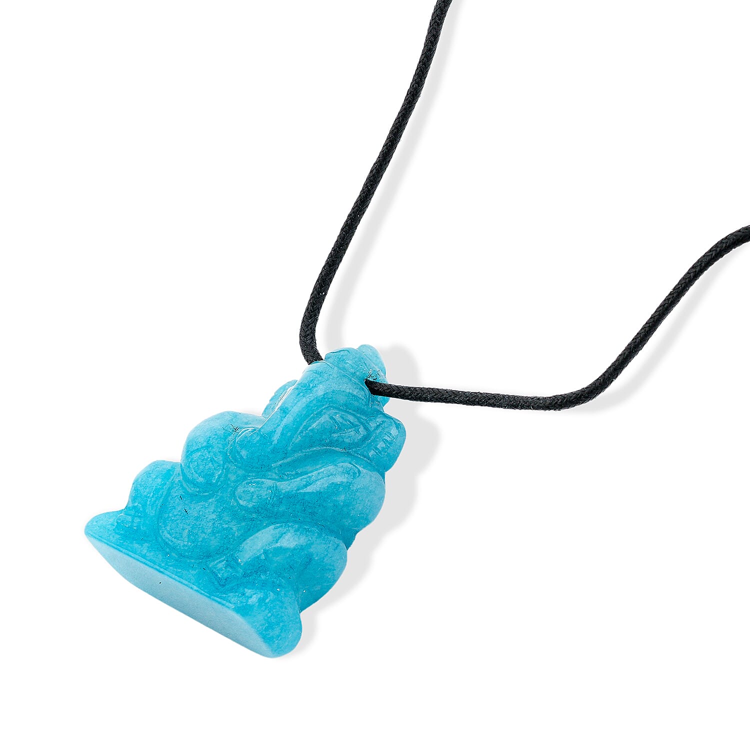 Amazonite 109.00 ctw Carved Ganesha Blessing Necklace (16-19 Inches) in Silvertone