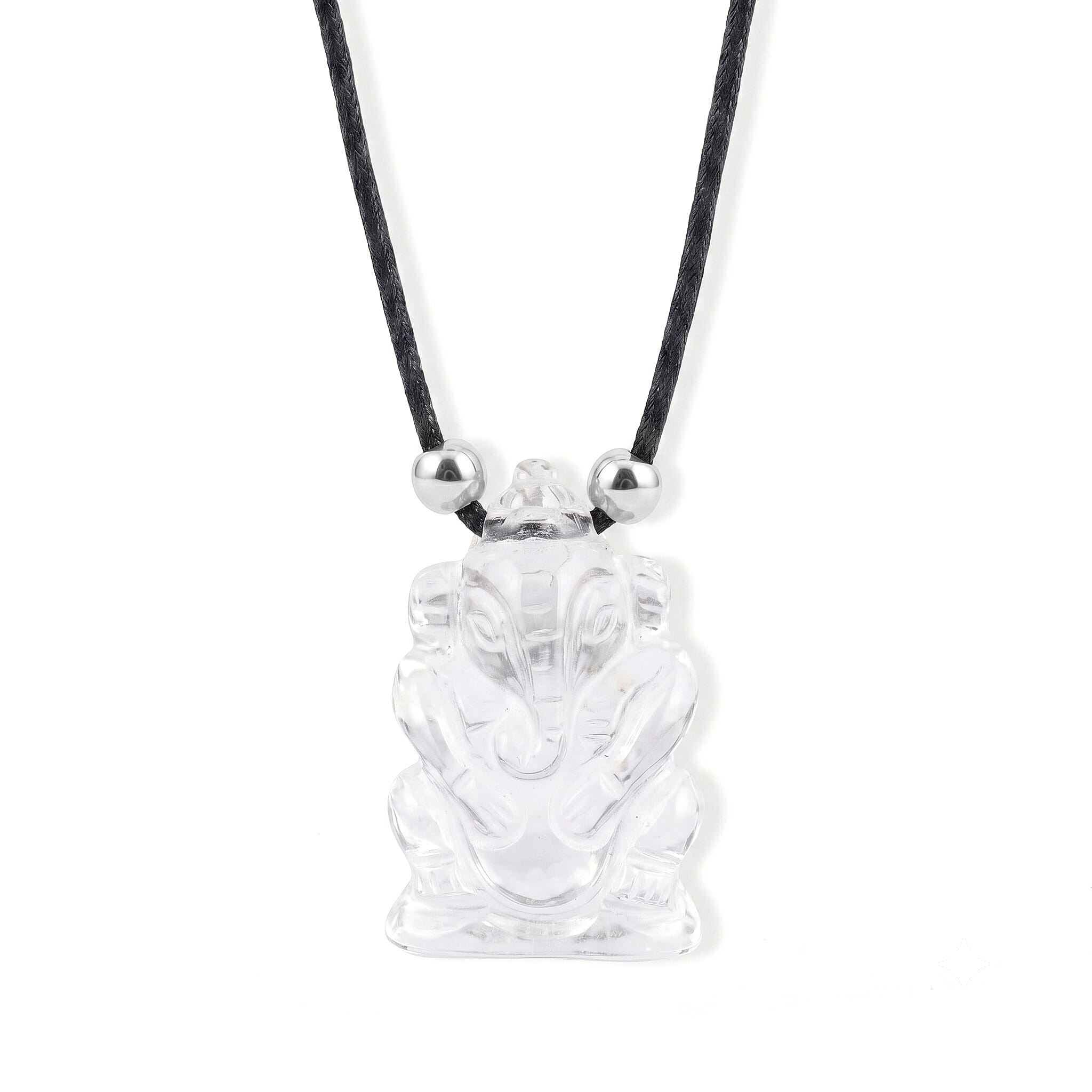 Crystal and Simulated Pearl Carved Ganesha Blessing Necklace (16-19 Inches) in Silvertone
