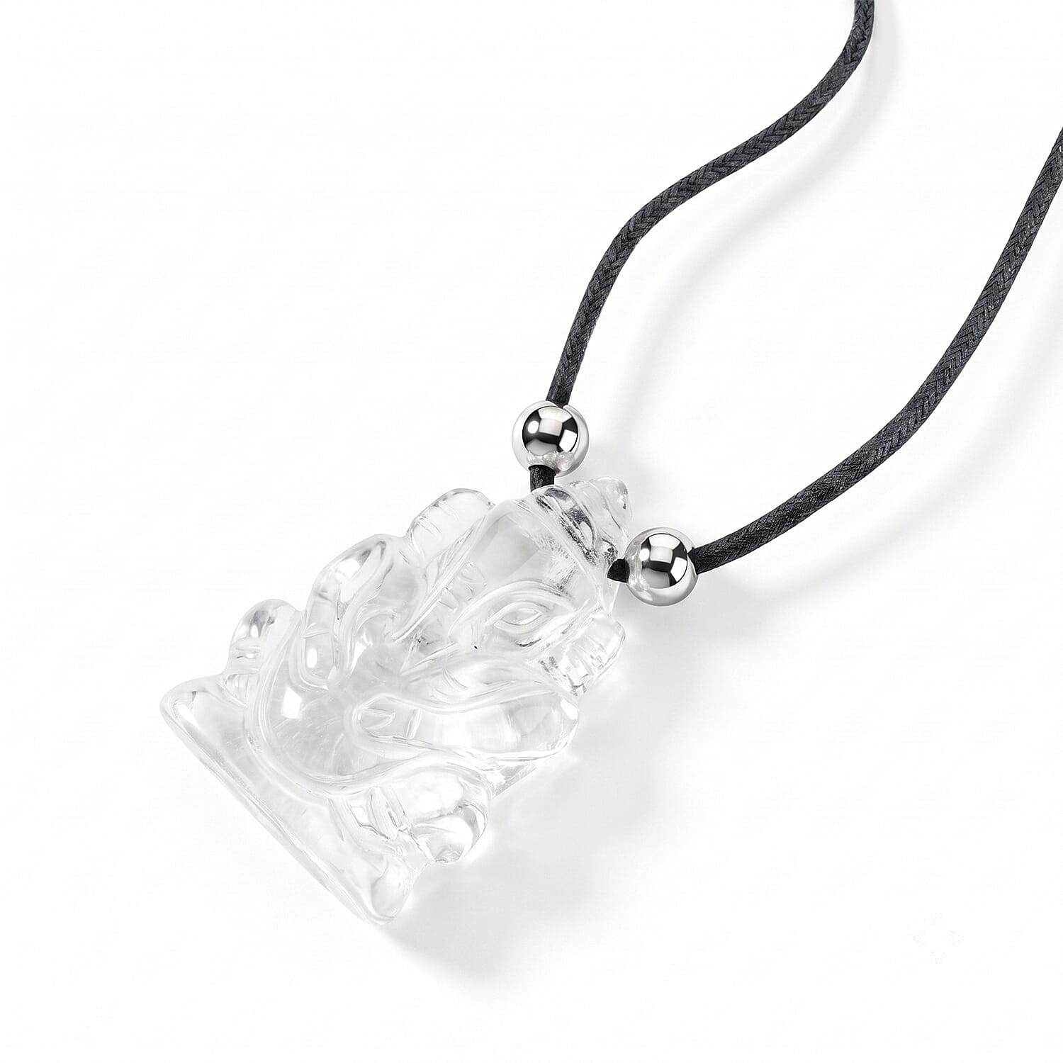 Crystal and Simulated Pearl Carved Ganesha Blessing Necklace (16-19 Inches) in Silvertone