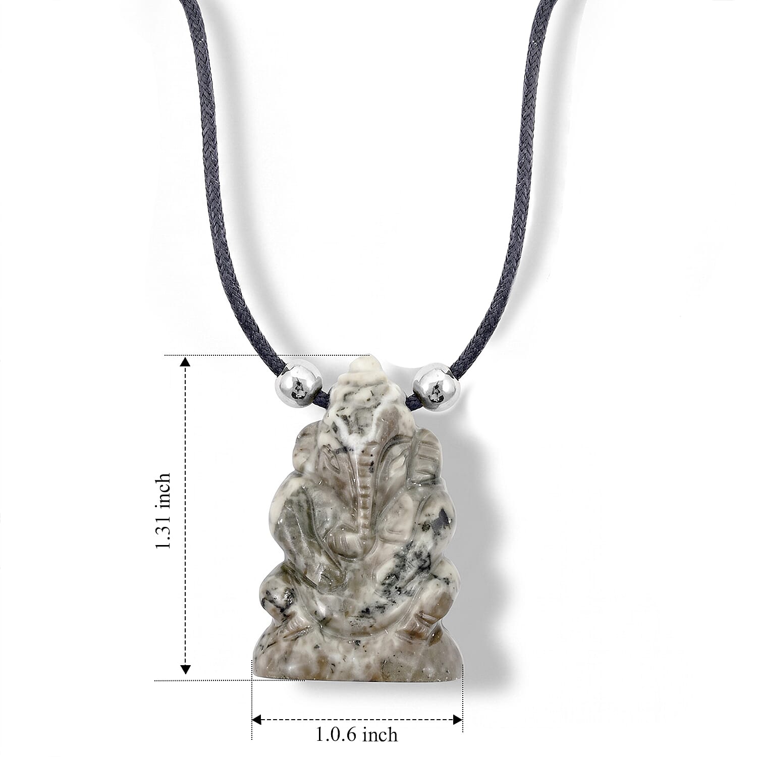 Fossilized Agate and Simulated Pearl 109.00 ctw Carved Ganesha Blessing Necklace (16-19 Inches) in Silvertone
