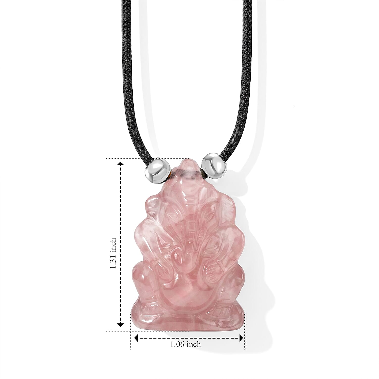 Galilea Rose Quartz and Simulated Pearl 109.00 ctw Carved Ganesha Blessing Necklace (16-19 Inches) in Silvertone