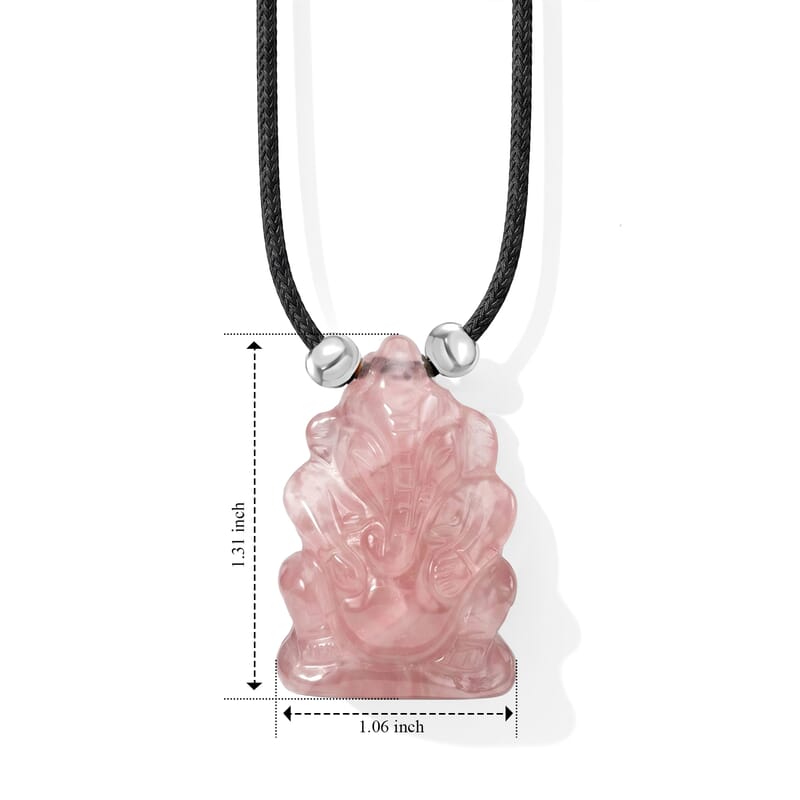 Galilea Rose Quartz and Simulated Pearl 109.00 ctw Carved Ganesha Blessing Necklace (16-19 Inches) in Silvertone