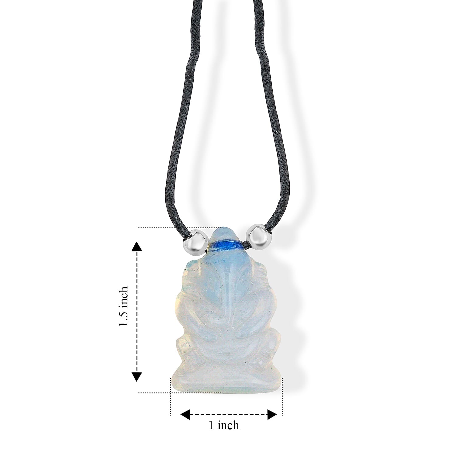 Opalite and Simulated Pearl 109.00 ctw Carved Ganesha Blessing Necklace (16-19 Inches) in Silvertone