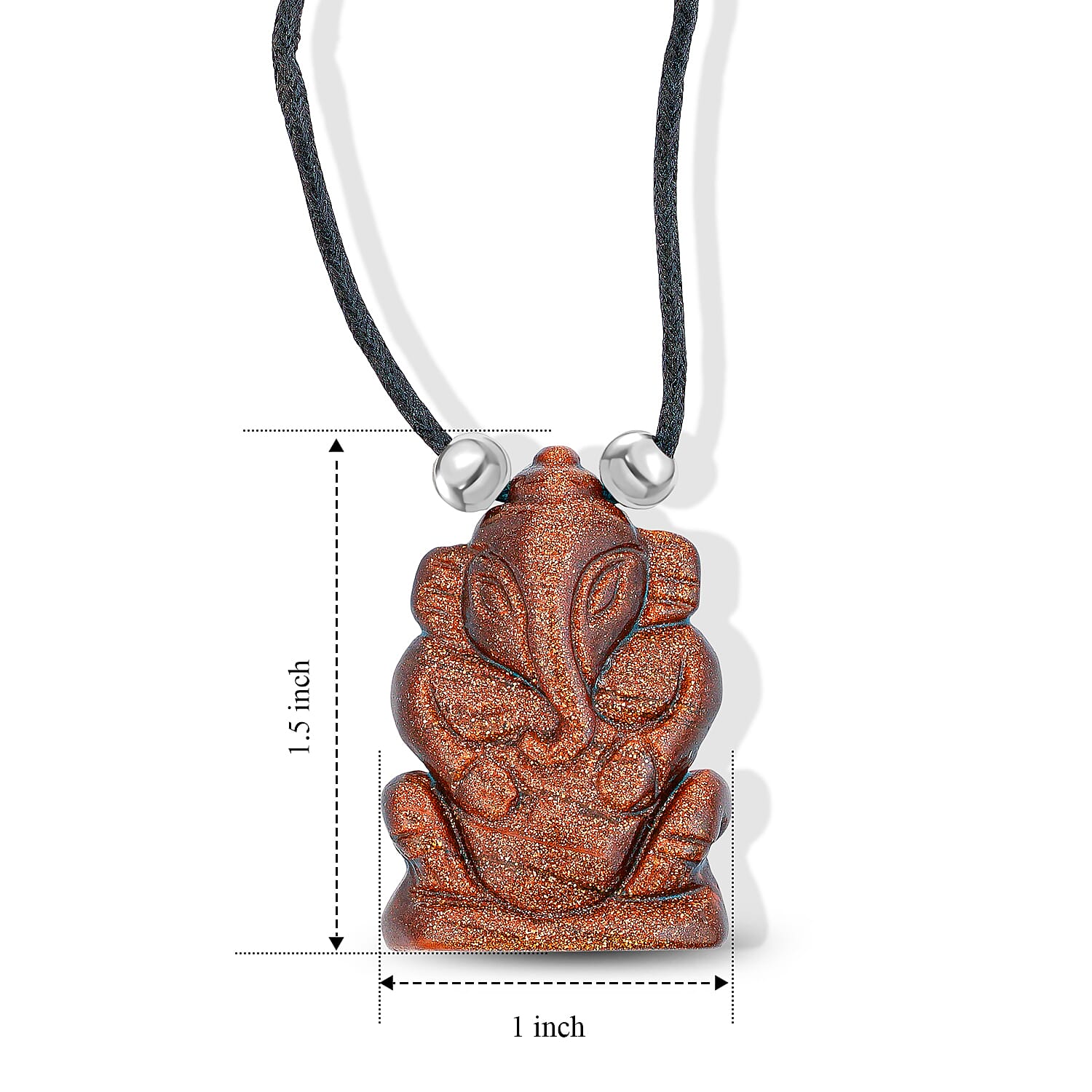 Brown Goldstone and Simulated Pearl 109.00 ctw Carved Ganesha Blessing Necklace (16-19 Inches) in Silvertone