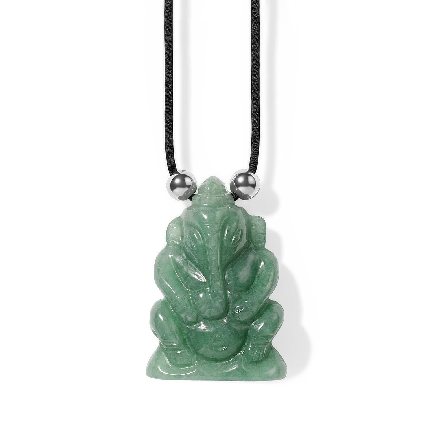 Green Aventurine and Simulated Pearl 109.00 ctw Carved Ganesha Blessing Necklace (16-19 Inches) in Silvertone
