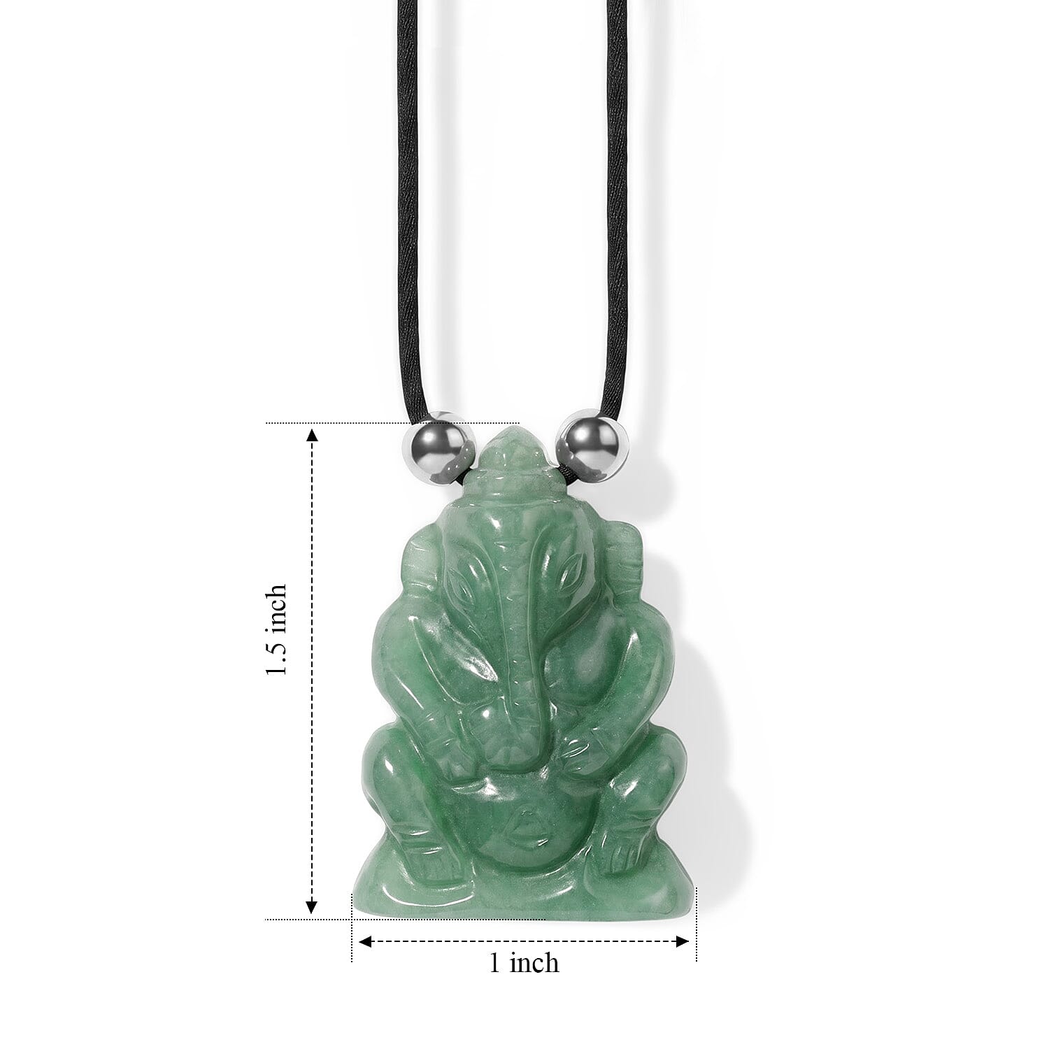 Green Aventurine and Simulated Pearl 109.00 ctw Carved Ganesha Blessing Necklace (16-19 Inches) in Silvertone