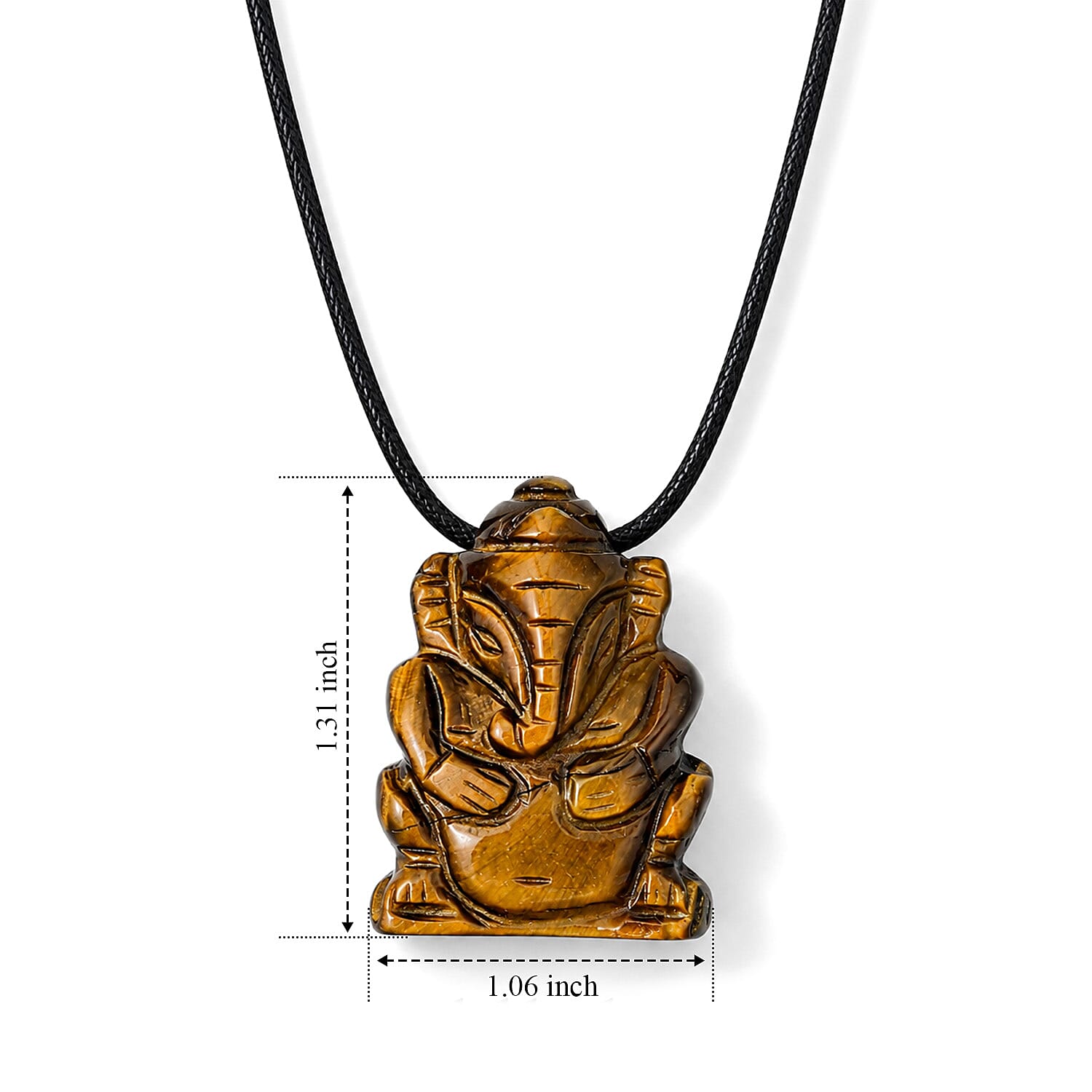 Tiger's Eye 109.00 ctw Carved Ganesha Necklace (16-19 Inches) in Silvertone