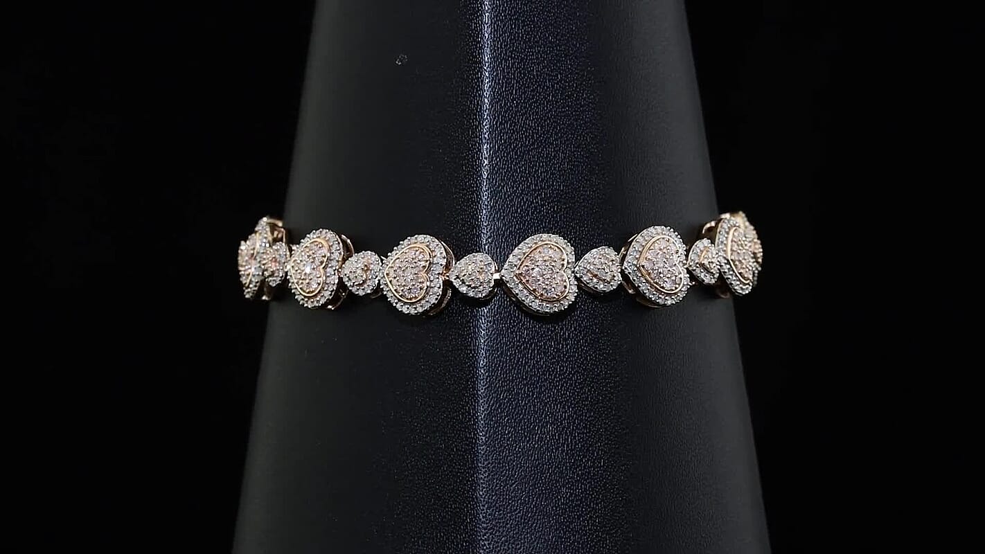 D''Joy Natural Pink and White Diamond 3.00 ctw Bracelet in 18K Vermeil Rose Gold Over Sterling Silver (7.25 In)