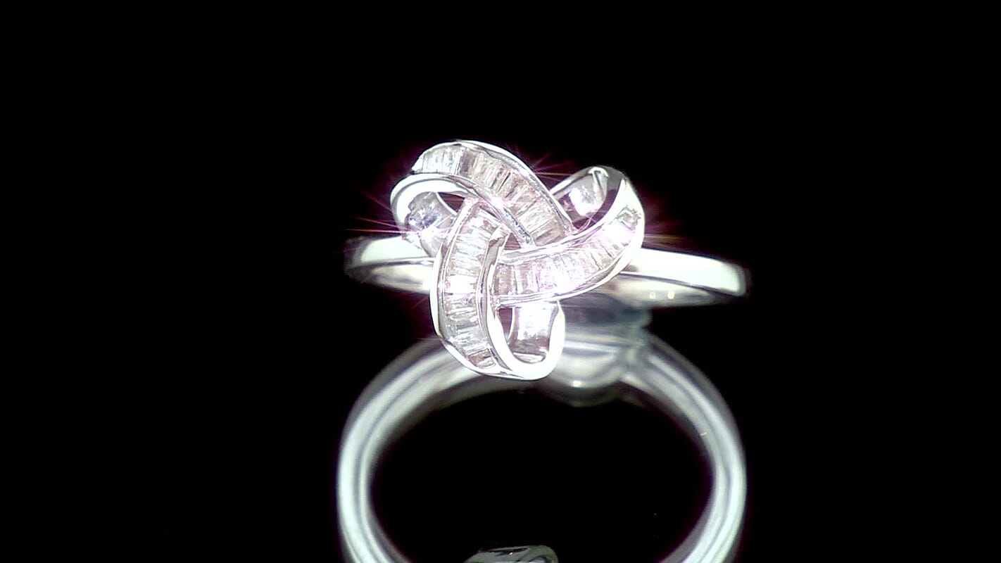 D''Joy White Diamond Ring in Rhodium Over Sterling Silver (Size 10) 0.25 tcw