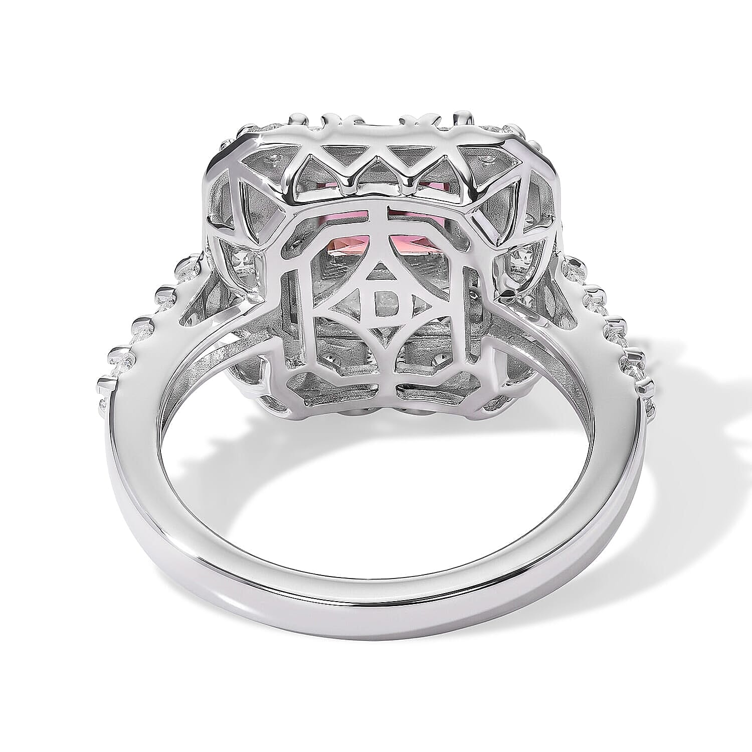 D'Joy Concave Cut Premium Tanzanian Raspberry Garnet, Moissanite Ring in Rhodium Over Sterling Silver (Size 5.0) 2.25 ctw