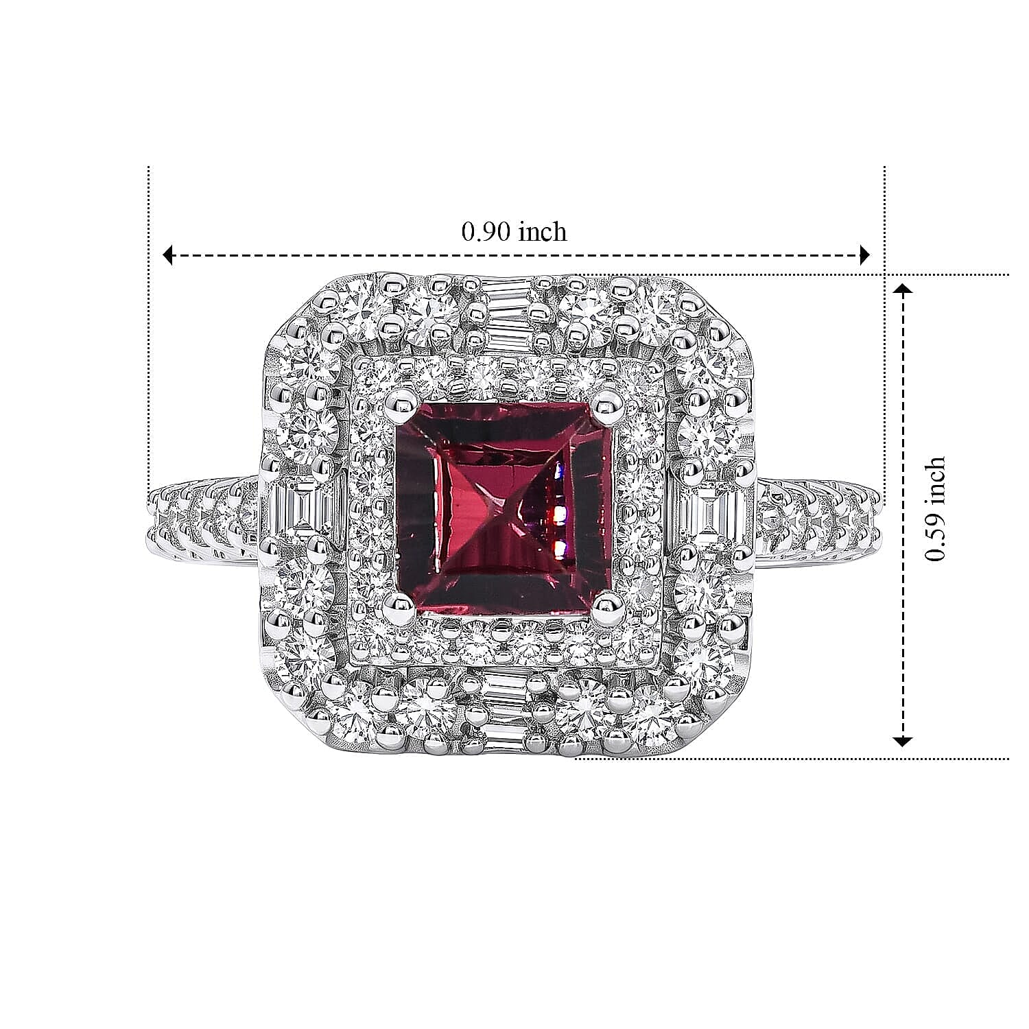 D'Joy Concave Cut Premium Tanzanian Raspberry Garnet, Moissanite Ring in Rhodium Over Sterling Silver (Size 5.0) 2.25 ctw