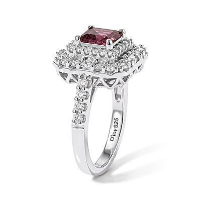 D'Joy Concave Cut Premium Tanzanian Raspberry Garnet and Moissanite 2.25 ctw Ring in Rhodium Over Sterling Silver (Size 6.0)