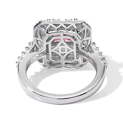 D'Joy Concave Cut Premium Tanzanian Raspberry Garnet and Moissanite 2.25 ctw Ring in Rhodium Over Sterling Silver (Size 6.0)