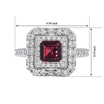 D'Joy Concave Cut Premium Tanzanian Raspberry Garnet and Moissanite 2.25 ctw Ring in Rhodium Over Sterling Silver (Size 6.0)
