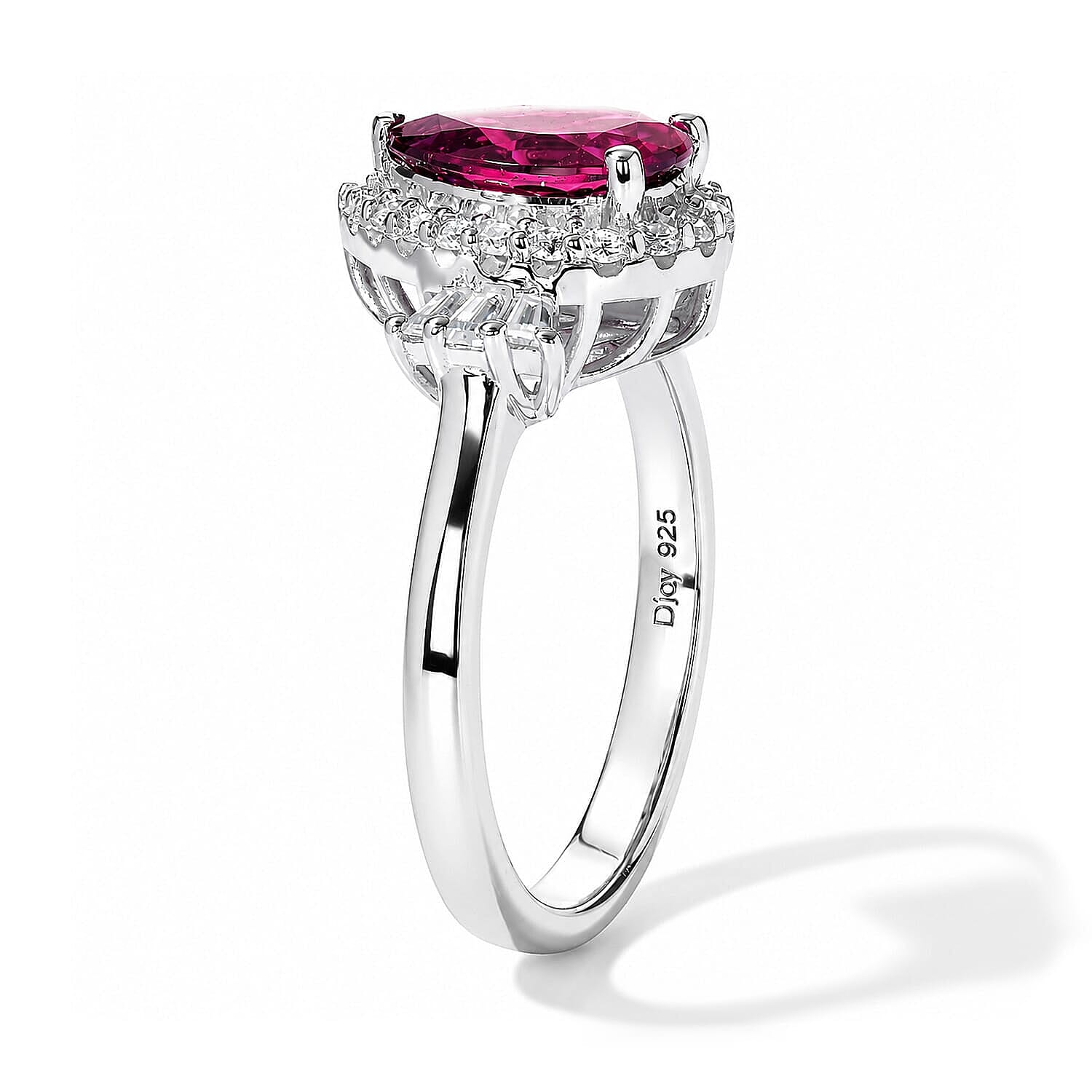 D'Joy Premium Tanzanian Raspberry Garnet, Moissanite Ring in Rhodium Over Sterling Silver (Size 5.0) 2.00 ctw