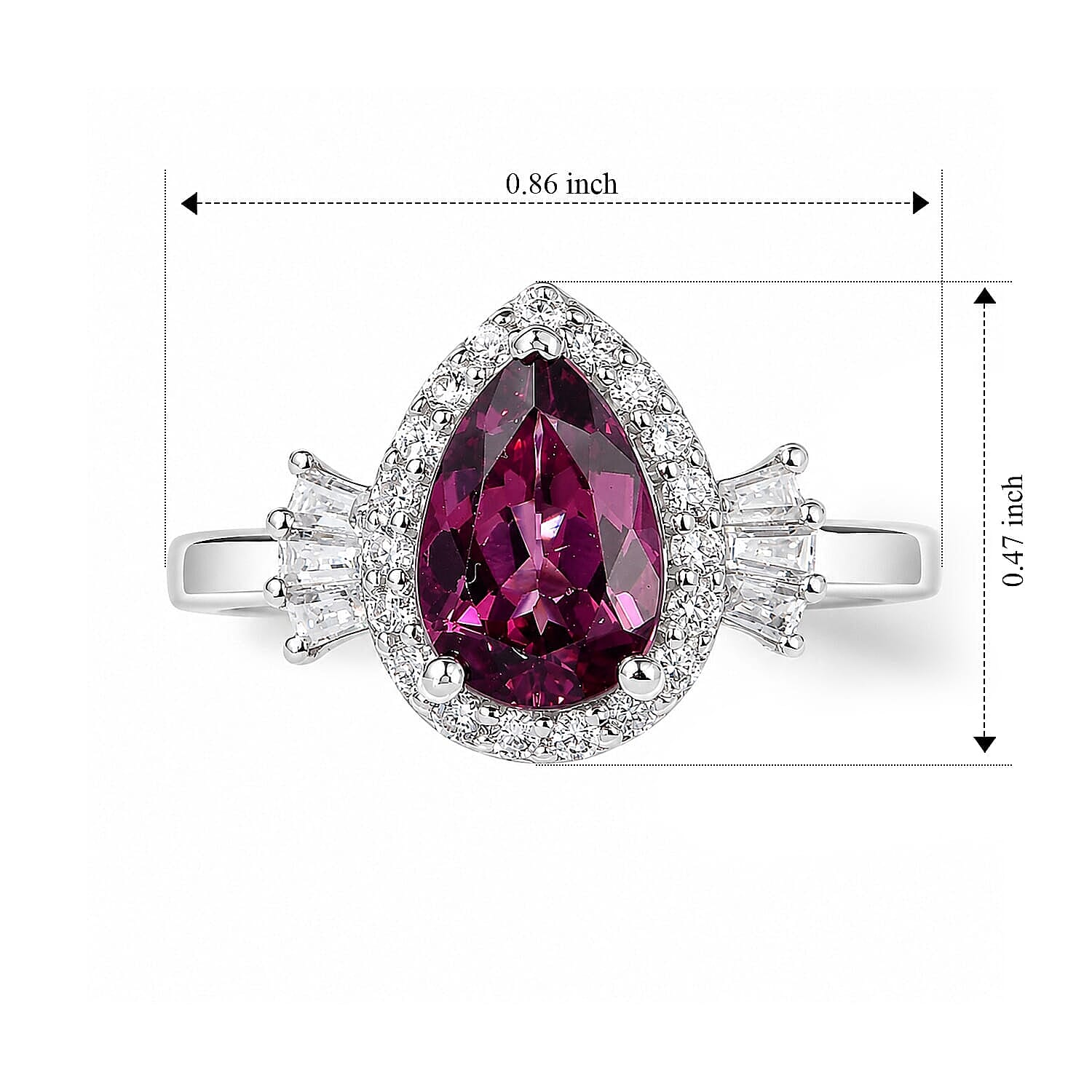 D'Joy Premium Tanzanian Raspberry Garnet, Moissanite Ring in Rhodium Over Sterling Silver (Size 5.0) 2.00 ctw