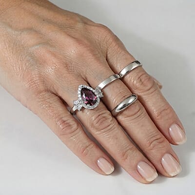 D'Joy Premium Tanzanian Raspberry Garnet and Moissanite 2.00 ctw Ring in Rhodium Over Sterling Silver (Size 6.0)