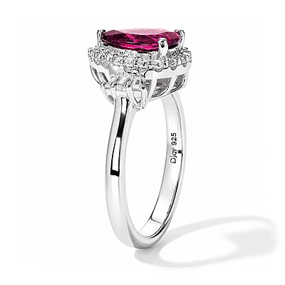 D'Joy Premium Tanzanian Raspberry Garnet and Moissanite 2.00 ctw Ring in Rhodium Over Sterling Silver (Size 6.0)