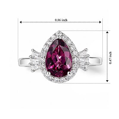 D'Joy Premium Tanzanian Raspberry Garnet and Moissanite 2.00 ctw Ring in Rhodium Over Sterling Silver (Size 6.0)