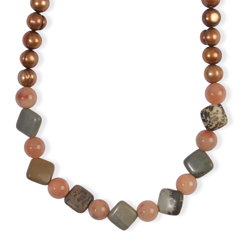 EverTrue Brown Freshwater Pearl and Multi Gemstone 110.00 ctw Necklace (18 Inches) in Platinum Bond