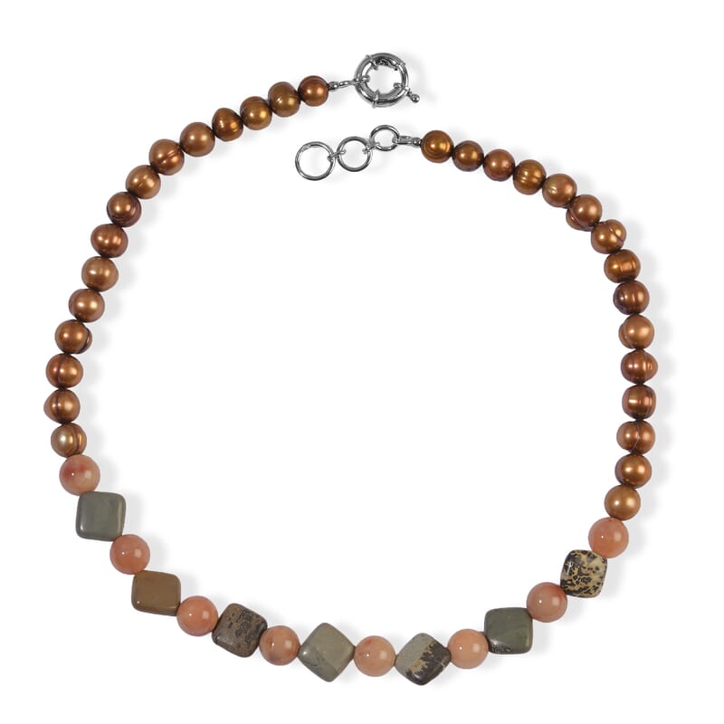EverTrue Brown Freshwater Pearl and Multi Gemstone 110.00 ctw Necklace (18 Inches) in Platinum Bond