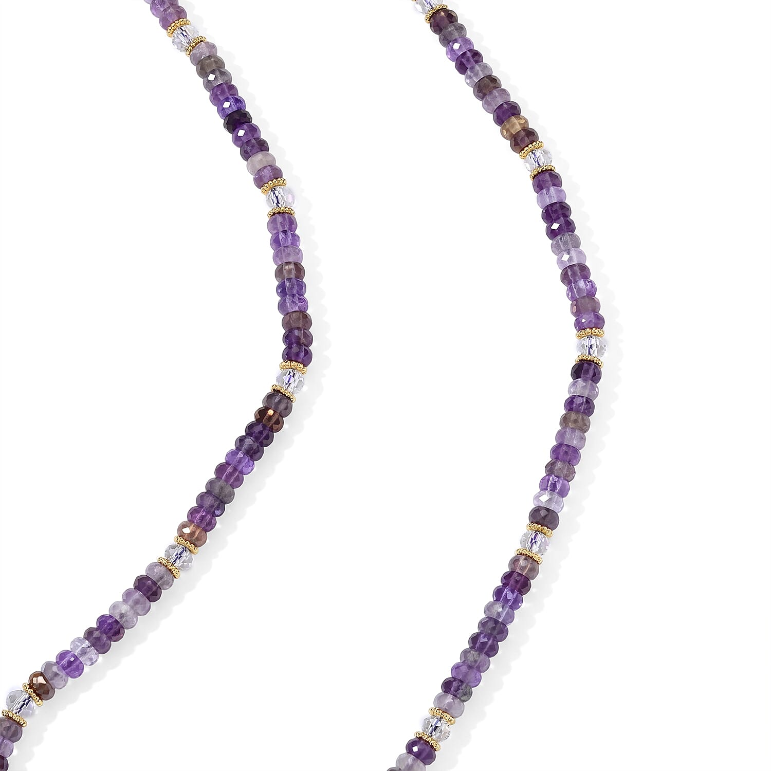White Freshwater Pearl, African Amethyst and White Crystal Quartz 50.00 ctw Beaded Necklace in Goldtone (18-22Inches)