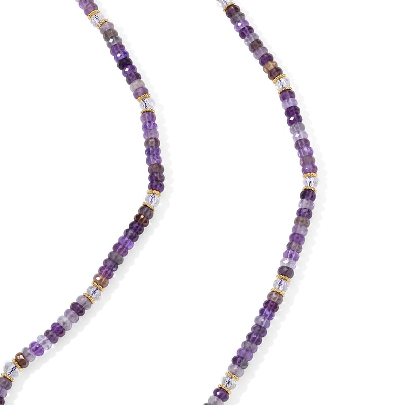White Freshwater Pearl, African Amethyst and White Crystal Quartz 50.00 ctw Beaded Necklace in Goldtone (18-22Inches)