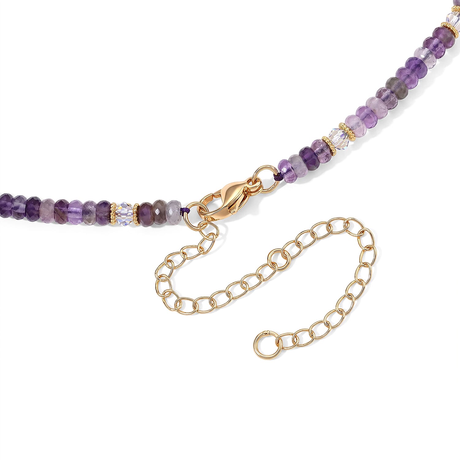 White Freshwater Pearl, African Amethyst and White Crystal Quartz 50.00 ctw Beaded Necklace in Goldtone (18-22Inches)