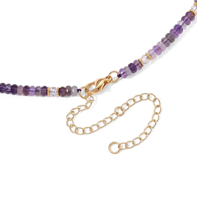 White Freshwater Pearl, African Amethyst and White Crystal Quartz 50.00 ctw Beaded Necklace in Goldtone (18-22Inches)