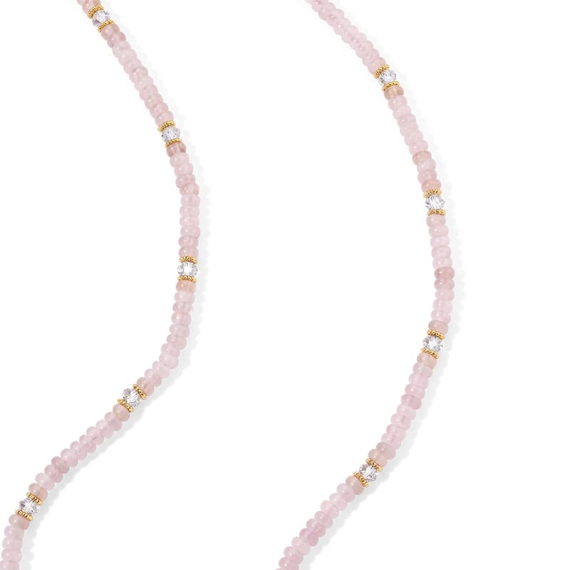 White Freshwater Pearl, Rose Quartz and White Crystal Quartz 50.00 ctw Beaded Necklace in Goldtone (18-22Inches)