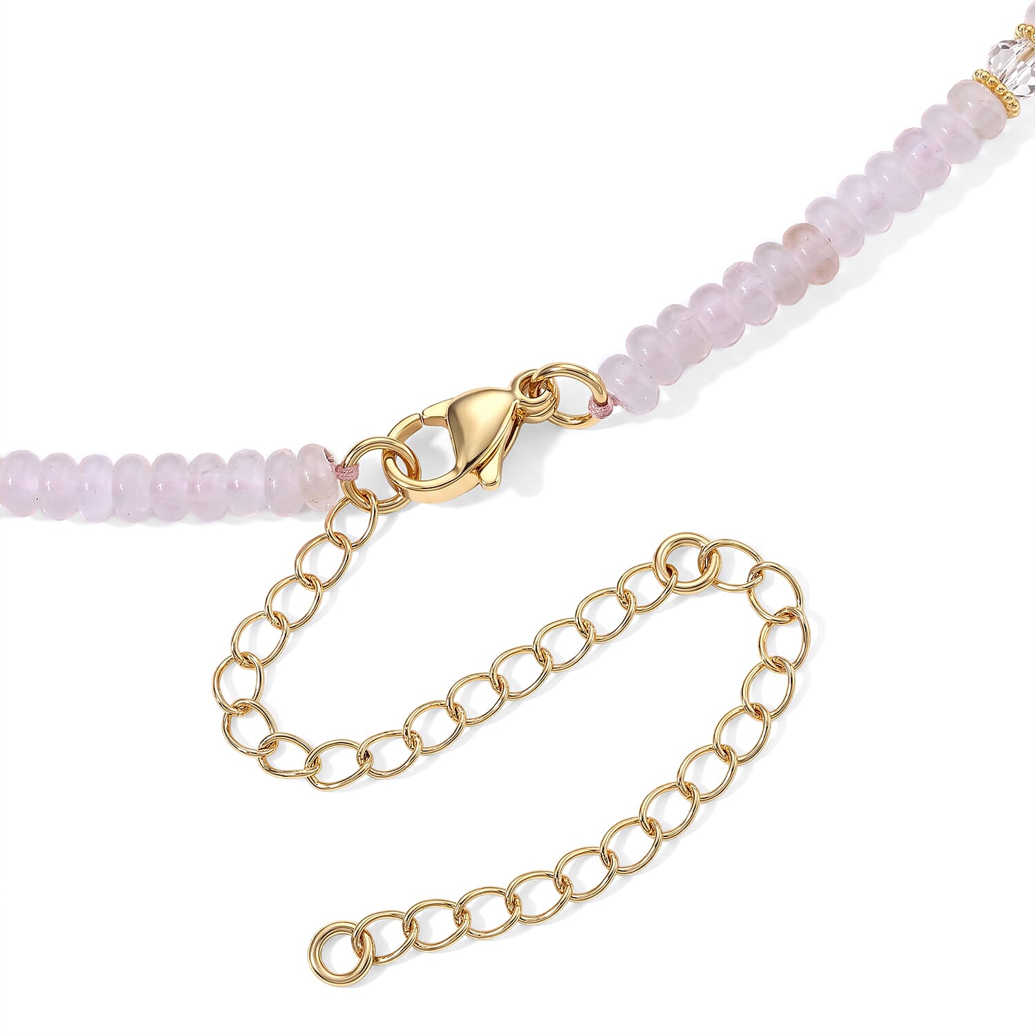 White Freshwater Pearl, Rose Quartz and White Crystal Quartz 50.00 ctw Beaded Necklace in Goldtone (18-22Inches)