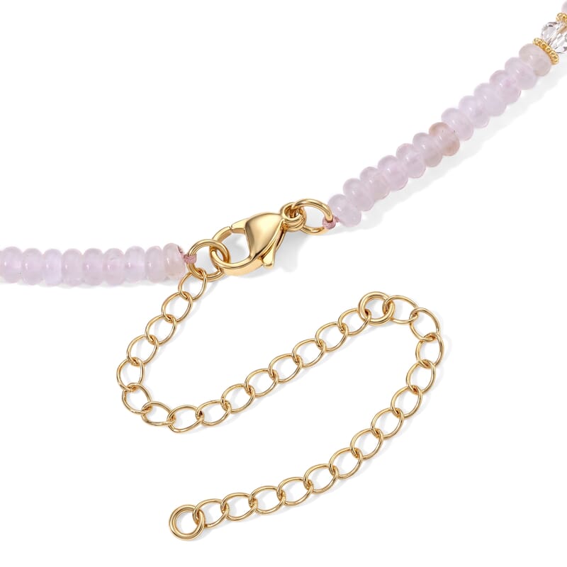 White Freshwater Pearl, Rose Quartz and White Crystal Quartz 50.00 ctw Beaded Necklace in Goldtone (18-22Inches)