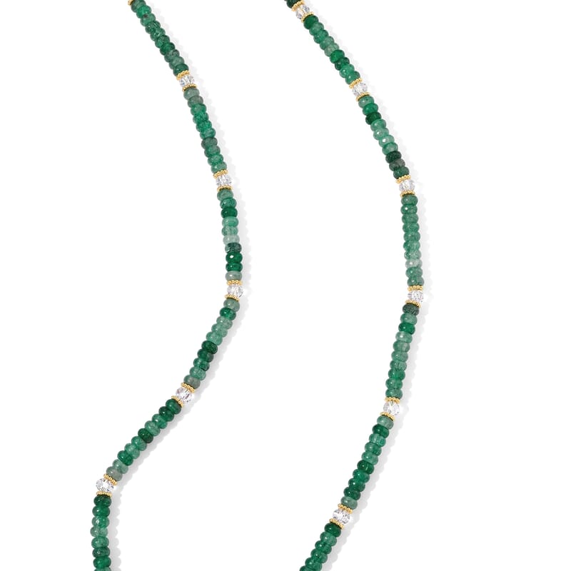 White Freshwater Pearl, Green Aventurine and White Crystal Quartz 50.00 ctw Beaded Necklace in Goldtone (18-22Inches)
