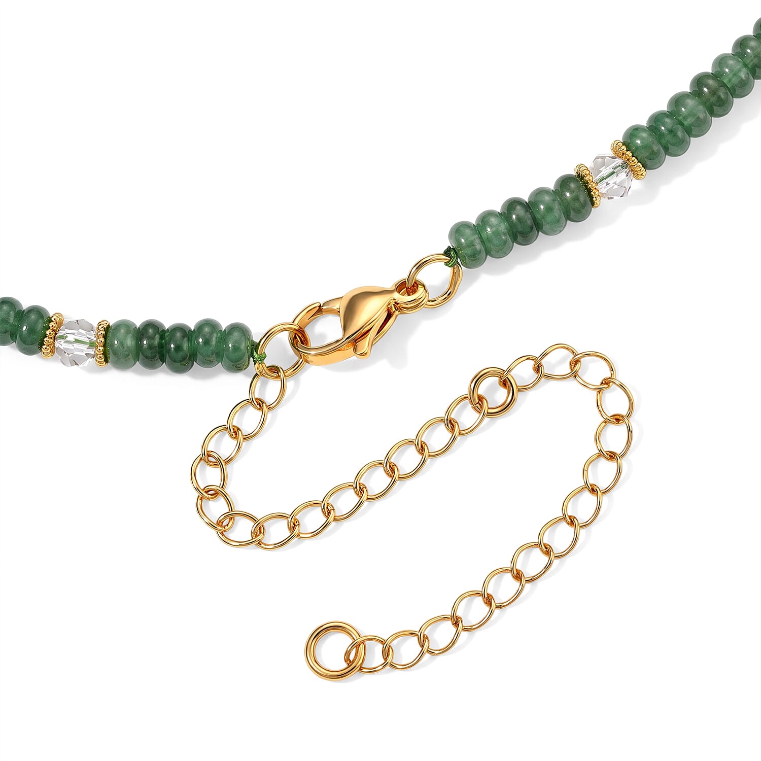 White Freshwater Pearl, Green Aventurine and White Crystal Quartz 50.00 ctw Beaded Necklace in Goldtone (18-22Inches)