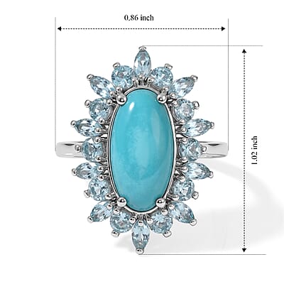 D'Joy Sonoran Turquoise and Lagoon Apatite 4.75 ctw Ring in Rhodium Over Sterling Silver (Size 10.0)