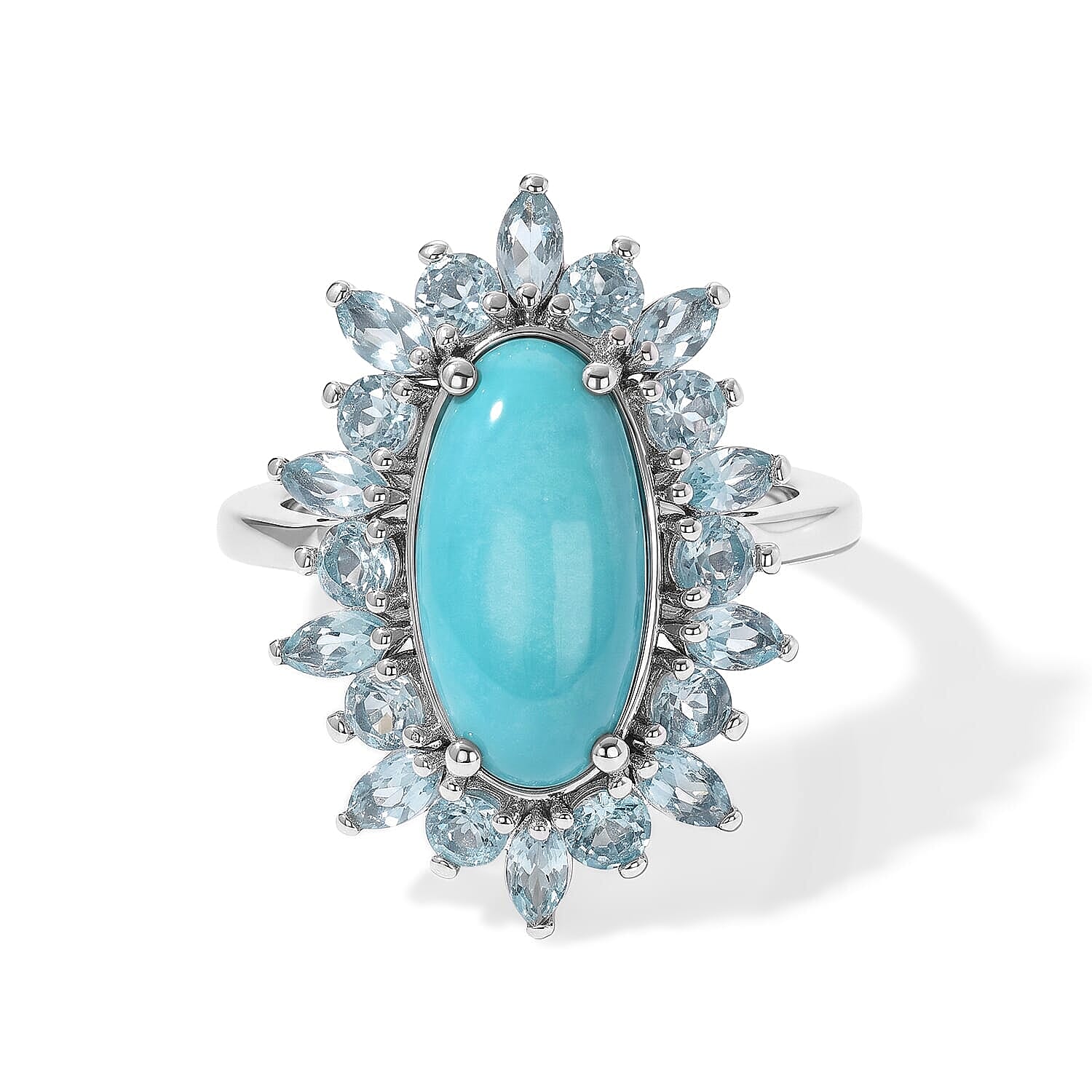 D'Joy Sonoran Turquoise, Lagoon Apatite Ring in Rhodium Over Sterling Silver (Size 5.0) 4.75 ctw