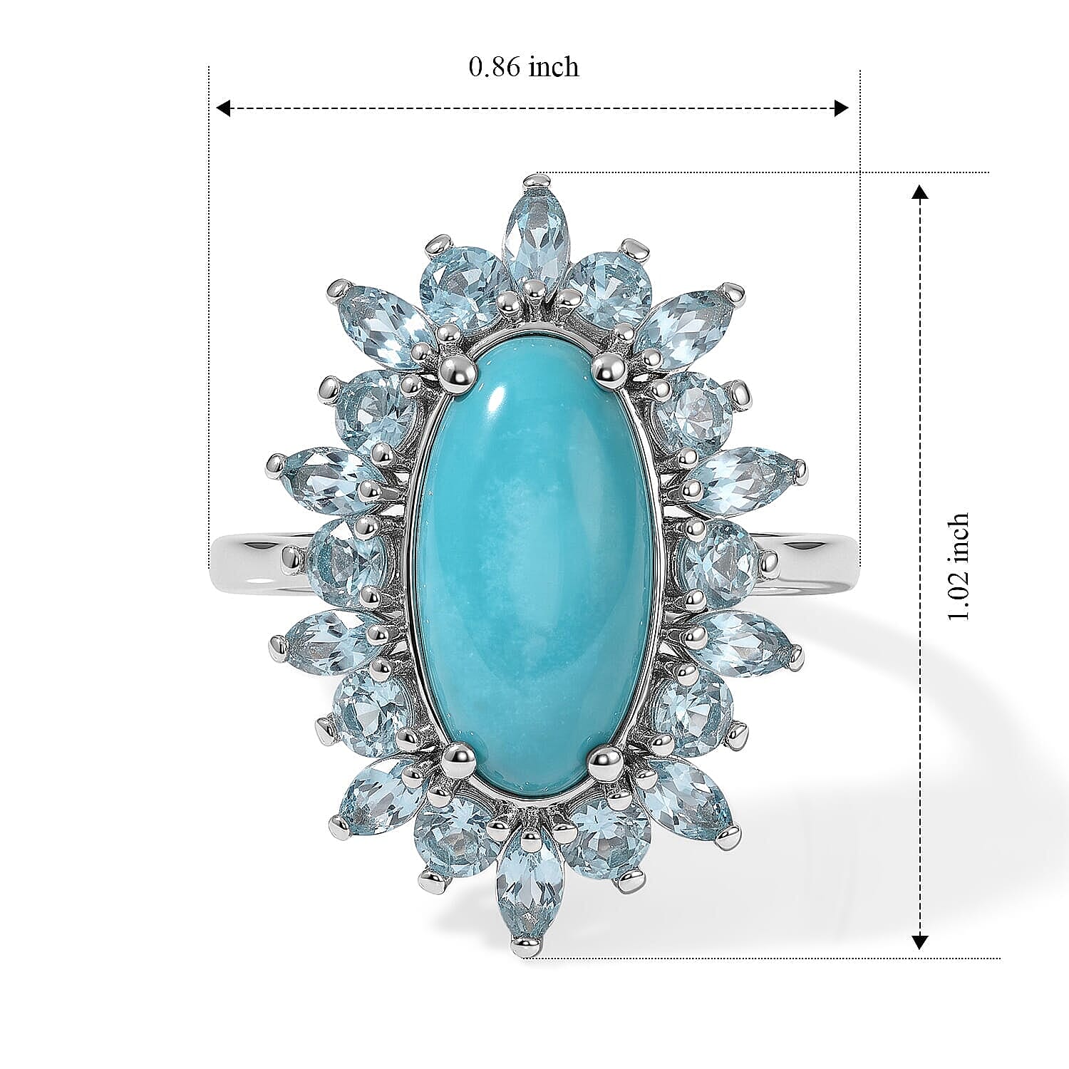 D'Joy Sonoran Turquoise, Lagoon Apatite Ring in Rhodium Over Sterling Silver (Size 5.0) 4.75 ctw