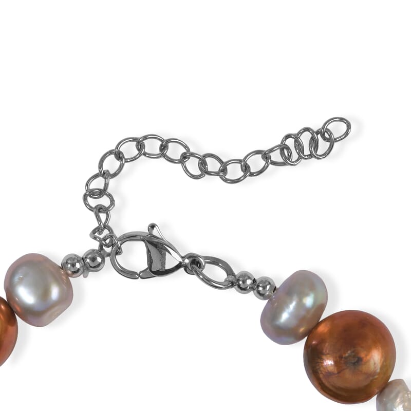EverTrue Gold Quartz, Bronze and Grey Pearl (D) 12.00 ctw Bracelet in Stainless Steel (7.25-9.25In)