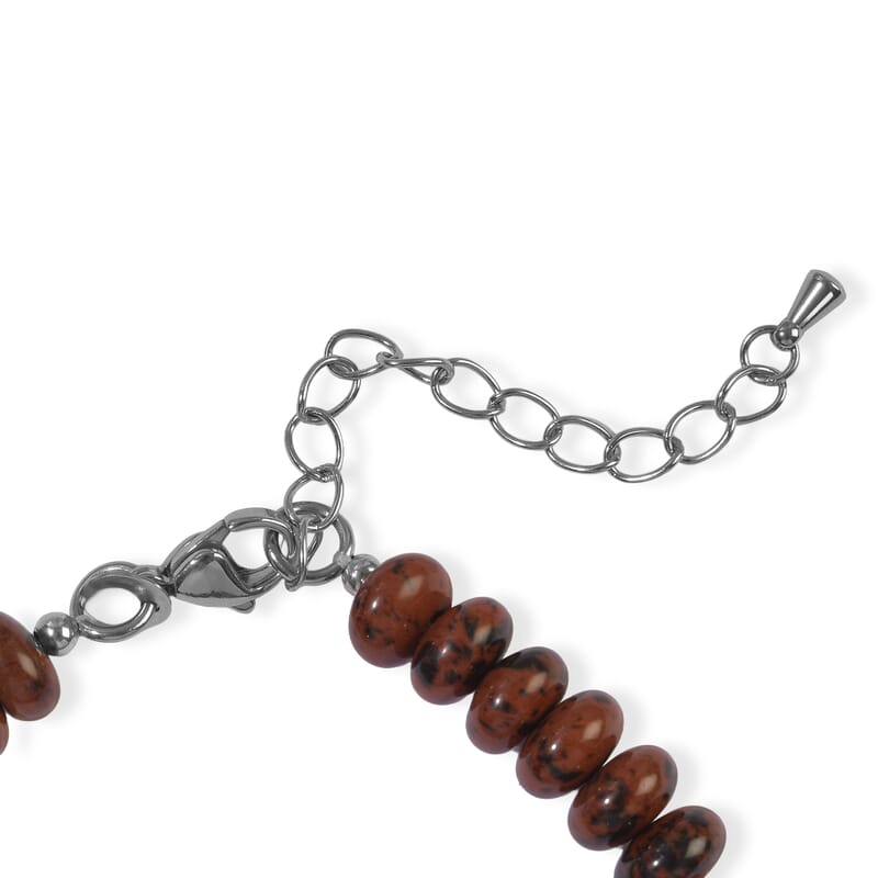 EverTrue Mahagooni Jasper and Orange Freshwater Pearl (D) 50.00 ctw Bracelet in Stainless Steel (7.25-9.25In)