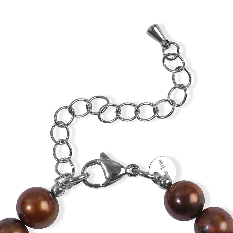 EverTrue Paintbrush Jasper, Lodolite and Brown Freshwater Pearl 50.00 ctw Bracelet in Stainless Steel (7.25-9.25In)