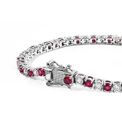 EverTrue Lab Grown Ruby and Moissanite 6.40 ctw Cluster Bracelet in Platinum Bond (6.50 In)