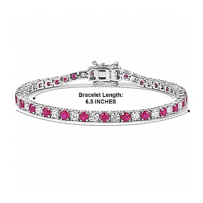EverTrue Lab Grown Ruby and Moissanite 6.40 ctw Cluster Bracelet in Platinum Bond (6.50 In)