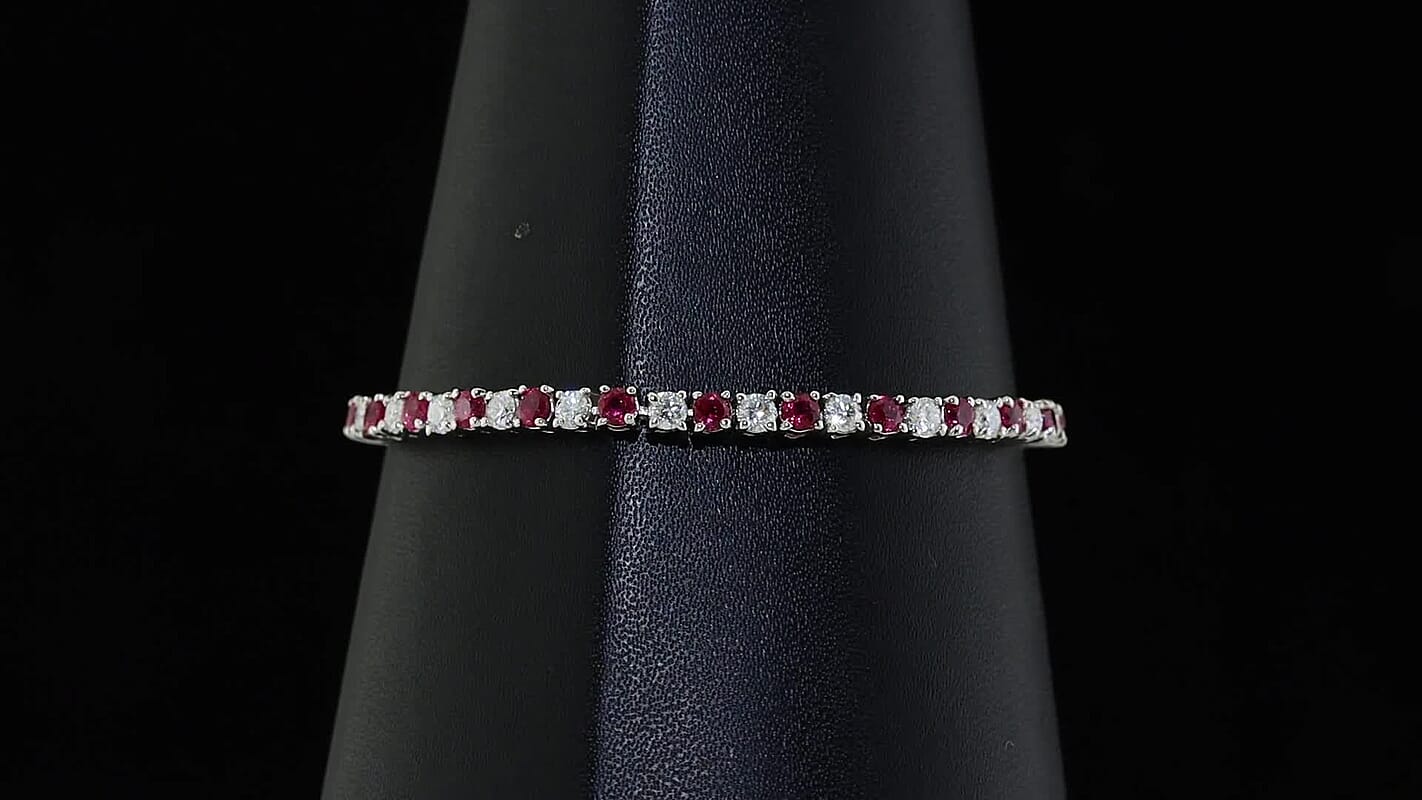 EverTrue Lab Grown Ruby and Moissanite 6.40 ctw Cluster Bracelet in Platinum Bond (6.50 In)