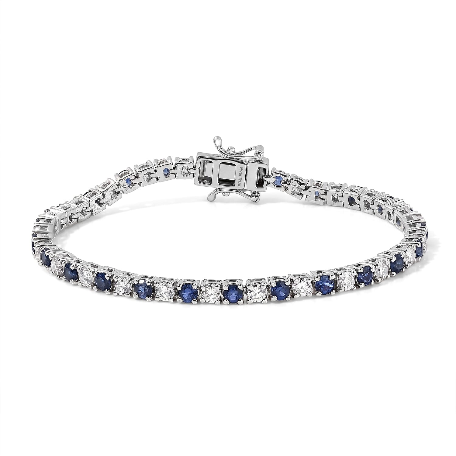 EverTrue Lab Grown Blue Sapphire and Moissanite 5.80 ctw Cluster Bracelet in Platinum Bond (6.50 In)