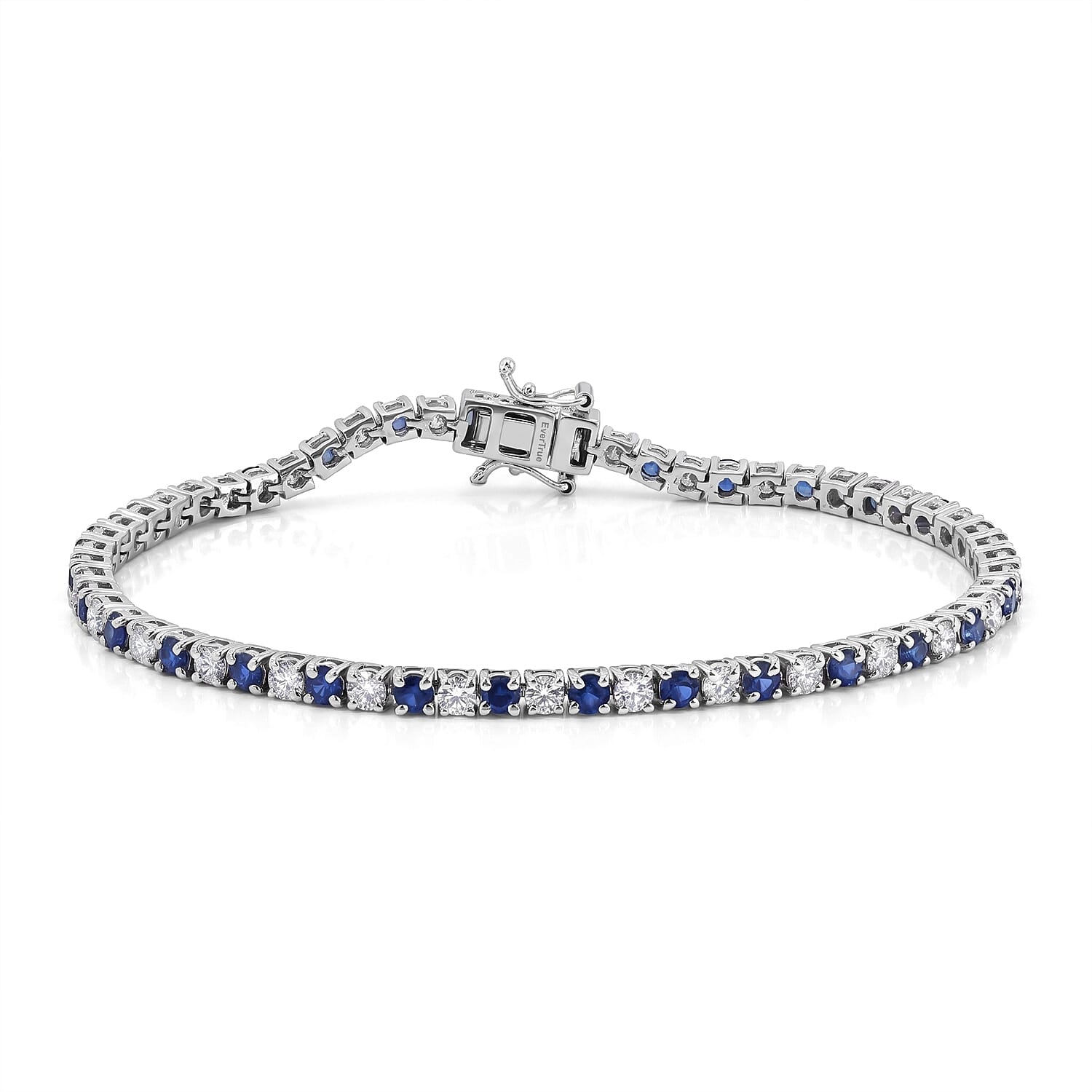 EverTrue Lab Grown Blue Sapphire and Moissanite 5.80 ctw Cluster Bracelet in Platinum Bond (6.50 In)
