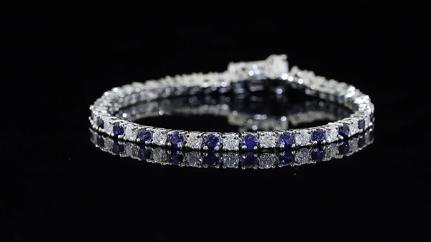 EverTrue Lab Grown Blue Sapphire and Moissanite 5.80 ctw Cluster Bracelet in Platinum Bond (6.50 In)