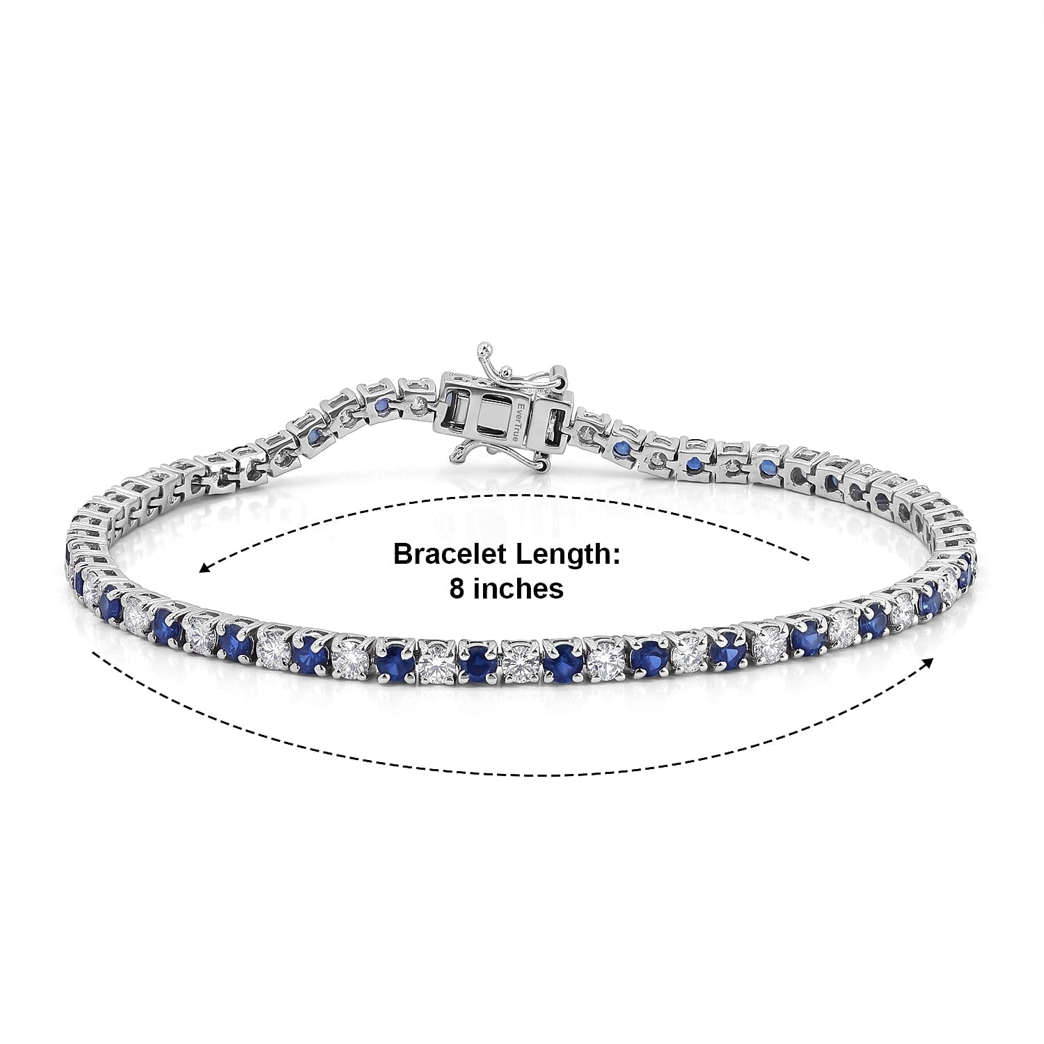 EverTrue Lab Grown Blue Sapphire and Moissanite 7.15 ctw Timeless Symphony Bracelet in Platinum Bond (8.00 In)
