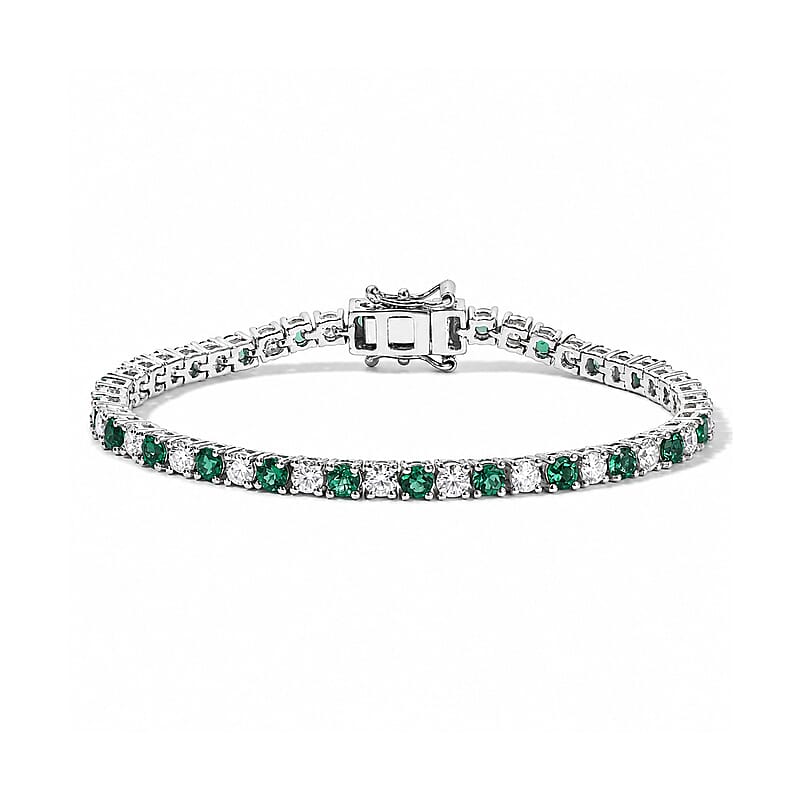 EverTrue Lab Grown Emerald and Moissanite 5.25 ctw Cluster Bracelet in Platinum Bond (6.50 In)