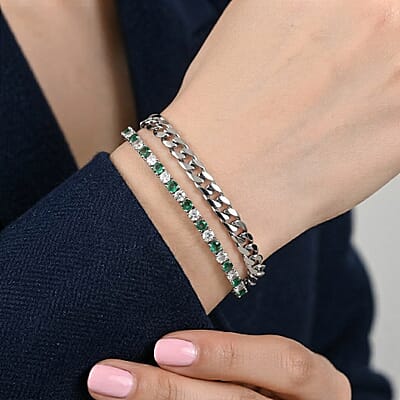 EverTrue Lab Grown Emerald and Moissanite 5.25 ctw Cluster Bracelet in Platinum Bond (6.50 In)